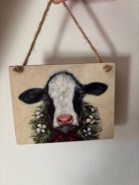 Hobby Lobby Black & White Cow Face Plaque with Red Accents